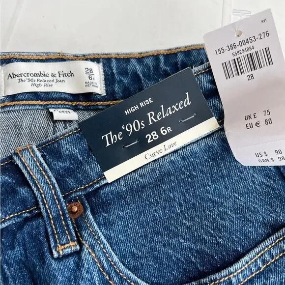 New ABERCROMBIE Curve Love High Rise 90s Relaxed Jean Dark SIZE 28 Regular - Picture 6 of 9